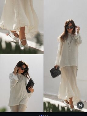 Zara Cream Layered Knit Tunic with Flowing Skirt